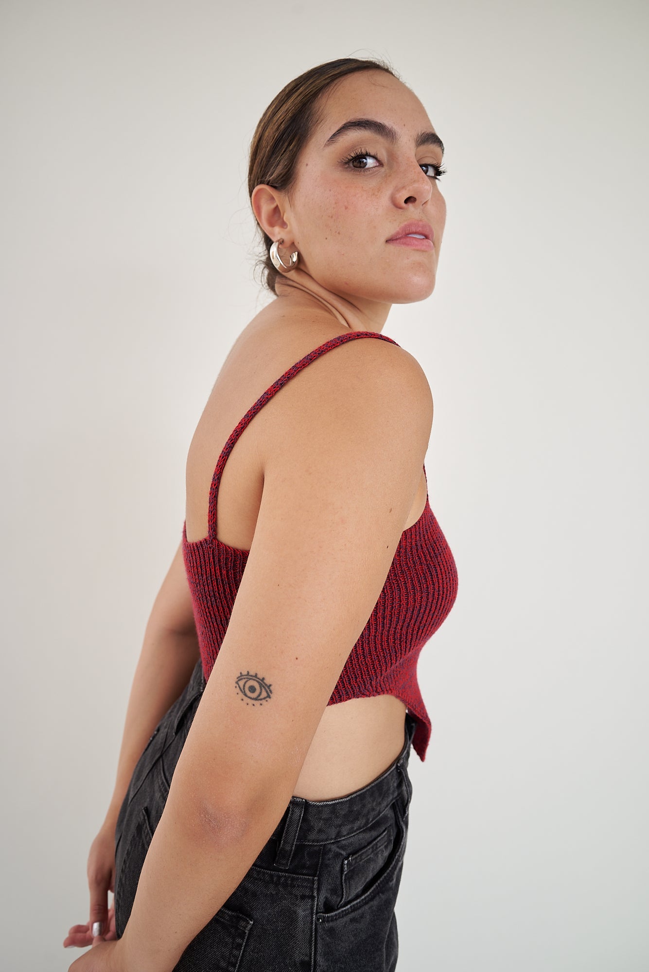 RED x DARK PURPLE. KNIT KY